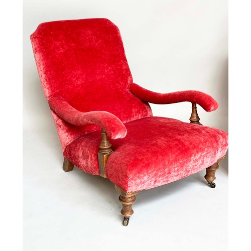 110 - ARMCHAIRS, a pair, Howard style and George Smith manner with dusty pink velvet chenille upholstery, ... 