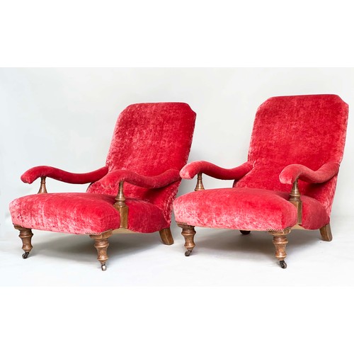 110 - ARMCHAIRS, a pair, Howard style and George Smith manner with dusty pink velvet chenille upholstery, ... 