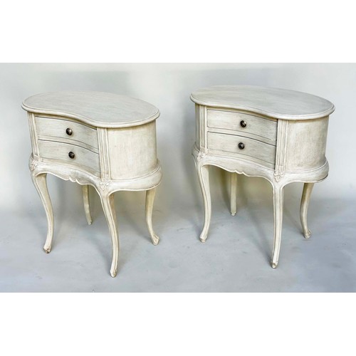 115 - LAMP TABLES, a pair, French Louis XV style, traditionally grey painted each with two drawers and sha... 