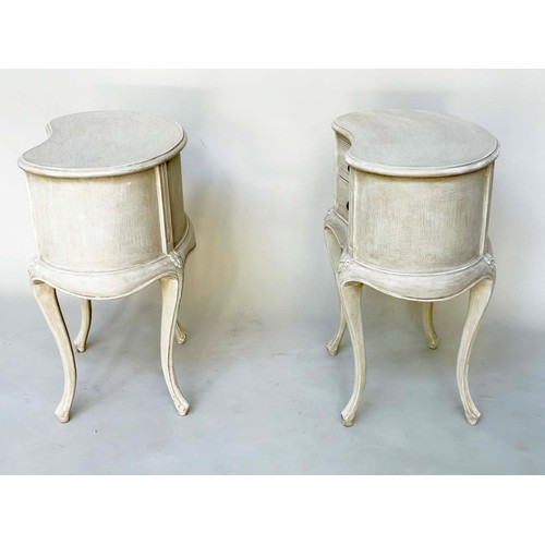 115 - LAMP TABLES, a pair, French Louis XV style, traditionally grey painted each with two drawers and sha... 