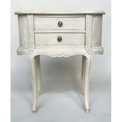 115 - LAMP TABLES, a pair, French Louis XV style, traditionally grey painted each with two drawers and sha... 