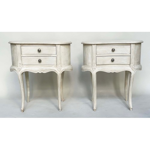 115 - LAMP TABLES, a pair, French Louis XV style, traditionally grey painted each with two drawers and sha... 