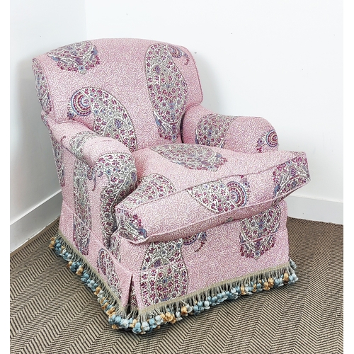 401 - GEORGE SMITH MEDIUM STANDARD ARM SIGNATURE CHAIR AND STOOL, in Soane parrot paisley fabric, chair, 8... 