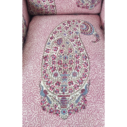 401 - GEORGE SMITH MEDIUM STANDARD ARM SIGNATURE CHAIR AND STOOL, in Soane parrot paisley fabric, chair, 8... 