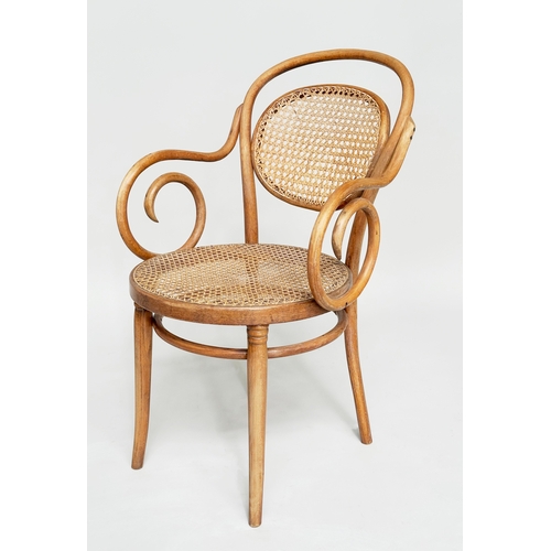 179 - KITCHEN CHAIRS, a set of six, beech framed and cane panelled, including two armchairs by Dinette,  9... 