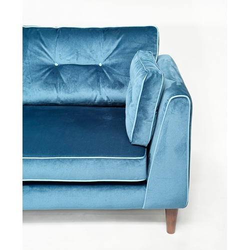 296 - SOFOLOGY CRICKET SOFA, blue velvet, contrast piping with buttoned cushion back, 85cm high, 190cm wid... 