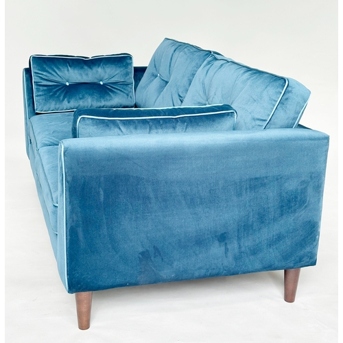 296 - SOFOLOGY CRICKET SOFA, blue velvet, contrast piping with buttoned cushion back, 85cm high, 190cm wid... 