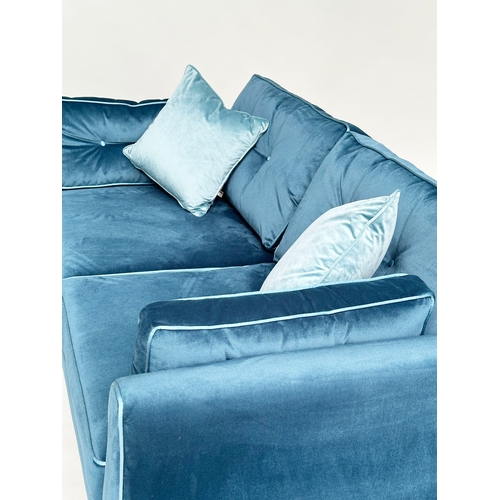 296 - SOFOLOGY CRICKET SOFA, blue velvet, contrast piping with buttoned cushion back, 85cm high, 190cm wid... 
