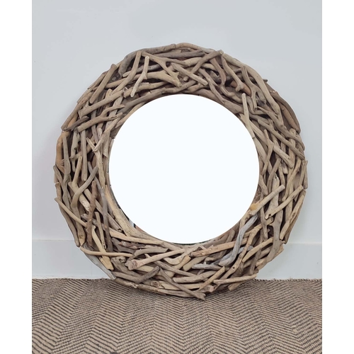 458 - WALL MIRROR, driftwood frame, 76cm approx.