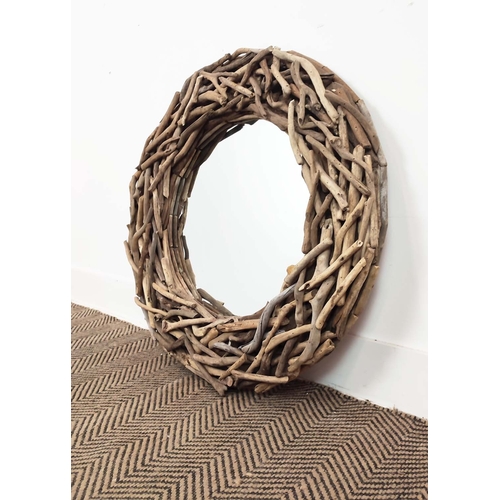 458 - WALL MIRROR, driftwood frame, 76cm approx.