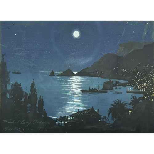 51 - MAX RÖMER (1878-1960), 'Funchal Bay, Madeira', gouache, signed and dated 1935, 15cm x 22cm, framed.