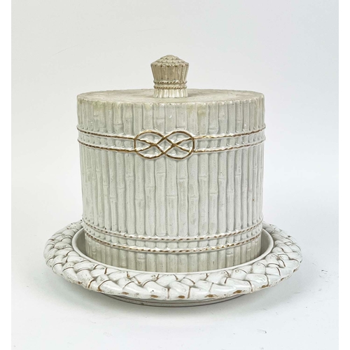 6 - CHEESE DOME, 19th century, faux bamboo repeat pattern cream and gilt decorated with interlaced knot ... 