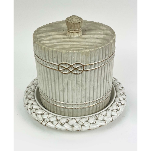 6 - CHEESE DOME, 19th century, faux bamboo repeat pattern cream and gilt decorated with interlaced knot ... 