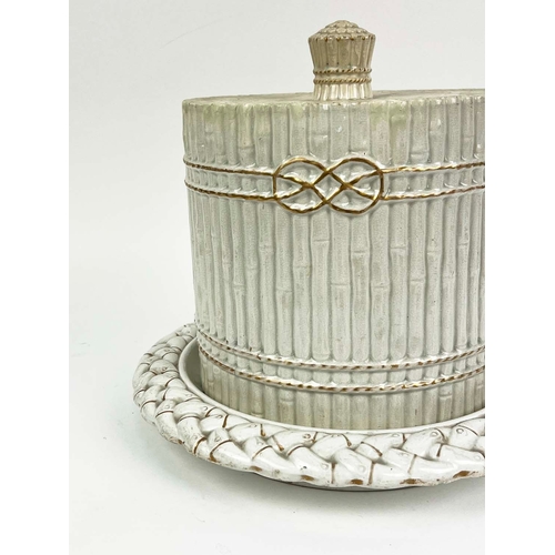 6 - CHEESE DOME, 19th century, faux bamboo repeat pattern cream and gilt decorated with interlaced knot ... 