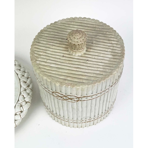 6 - CHEESE DOME, 19th century, faux bamboo repeat pattern cream and gilt decorated with interlaced knot ... 