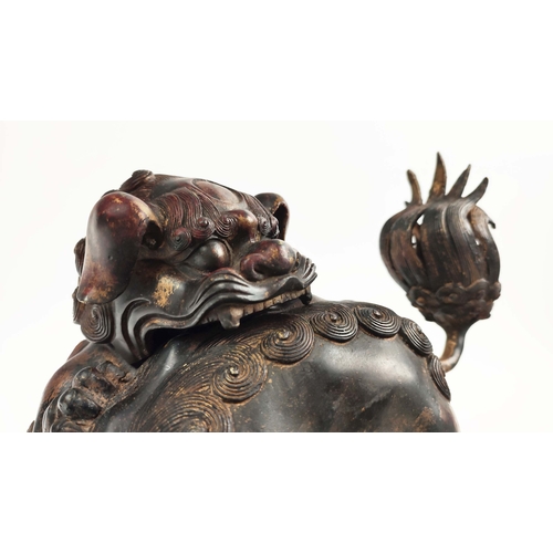 1 - A CHINESE BRONZE FIGURE GROUP, dogs of fo, play fighting, early 20th century, detachable head, 24cm ... 