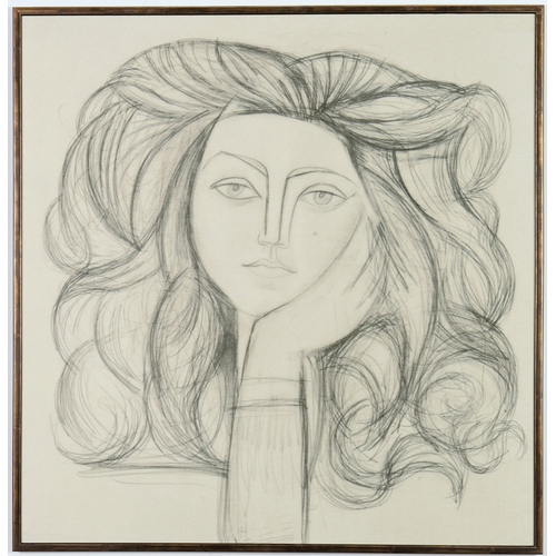 121 - AFTER PABLO PICASSO, large portrait of Francoise on textile, 78cm x 80cm.