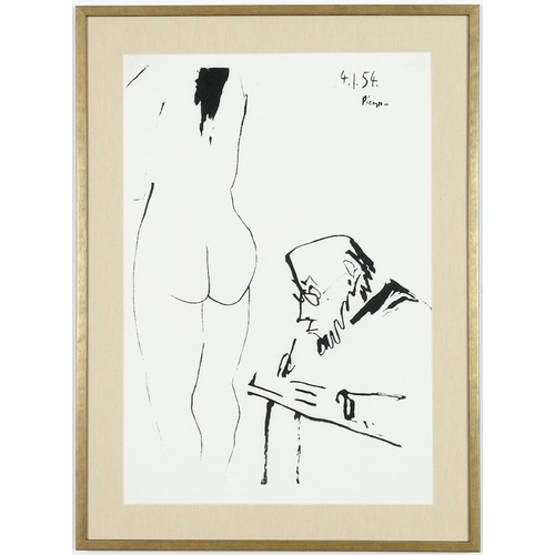 122 - AFTER PABLO PICASSO, Artist and Model on cotton linen mount, signed and dated in the plate, 46.5cm x... 