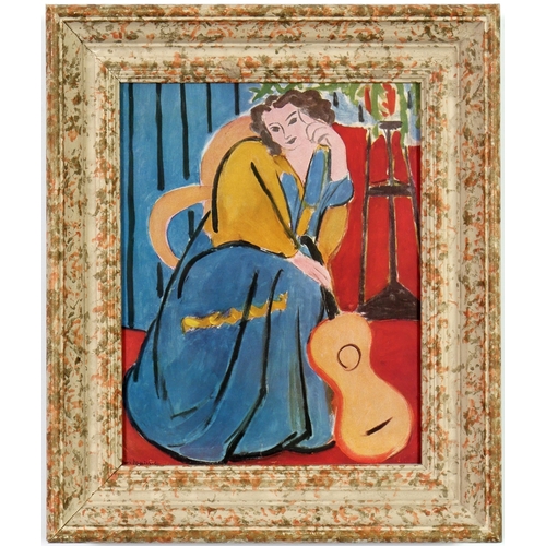 131 - AFTER HENRI MATISSE, Woman with Guitar, signed in the plate, off set lithograph, French vintage fram... 