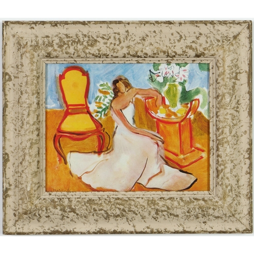 132 - AFTER HENRI MATISSE, Woman in a white dress, signed in the plate, offset lithograph, French vintage ... 