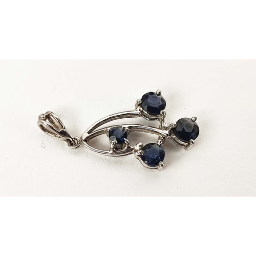 14 - A 9CT WHITE GOLD AND SAPPHIRE SET BROOCH, together with two similar 9ct white gold and sapphire set ... 