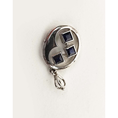 14 - A 9CT WHITE GOLD AND SAPPHIRE SET BROOCH, together with two similar 9ct white gold and sapphire set ... 