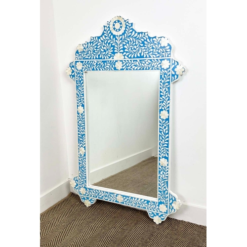 141 - WALL MIRROR, Moorish bone inlaid with a rectangular plate, 130cm x 85cm.