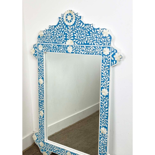 141 - WALL MIRROR, Moorish bone inlaid with a rectangular plate, 130cm x 85cm.