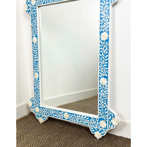 141 - WALL MIRROR, Moorish bone inlaid with a rectangular plate, 130cm x 85cm.