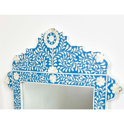 141 - WALL MIRROR, Moorish bone inlaid with a rectangular plate, 130cm x 85cm.