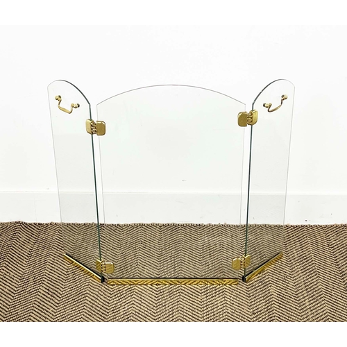 142 - FIRE SCREEN, in the manner of Jacques Adnet (1900-1984), glass and brass, 64cm H x 82cm W.