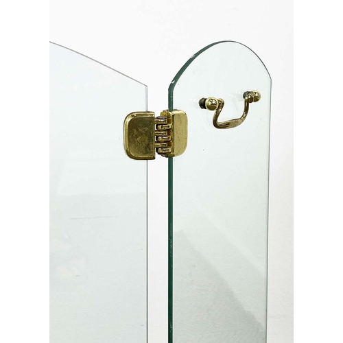 142 - FIRE SCREEN, in the manner of Jacques Adnet (1900-1984), glass and brass, 64cm H x 82cm W.