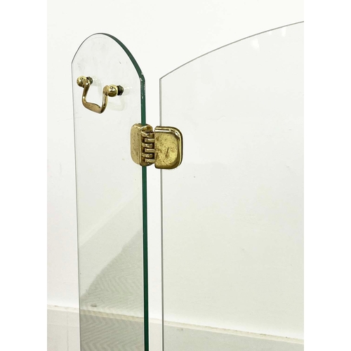 142 - FIRE SCREEN, in the manner of Jacques Adnet (1900-1984), glass and brass, 64cm H x 82cm W.