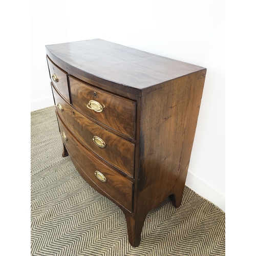 143 - BOWFRONT CHEST, Regency mahogany of four drawers, 88cm H x 90cm W x 45cm D.