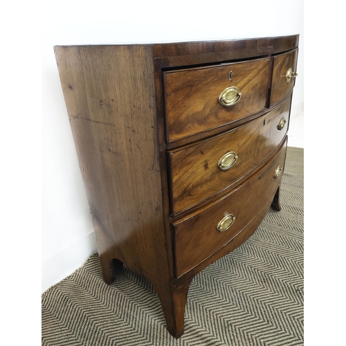 143 - BOWFRONT CHEST, Regency mahogany of four drawers, 88cm H x 90cm W x 45cm D.