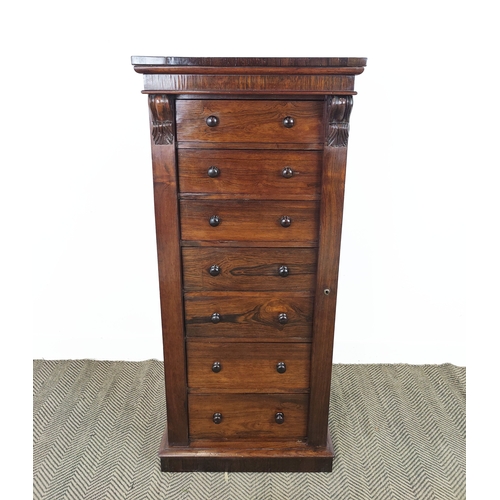 146 - WELLINGTON CHEST, Victorian rosewood containing seven drawers, 141cm H x 60cm W x 47cm D.