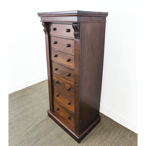 146 - WELLINGTON CHEST, Victorian rosewood containing seven drawers, 141cm H x 60cm W x 47cm D.