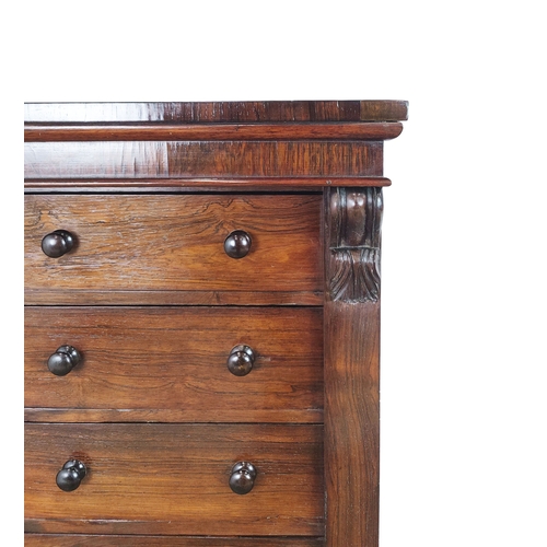 146 - WELLINGTON CHEST, Victorian rosewood containing seven drawers, 141cm H x 60cm W x 47cm D.