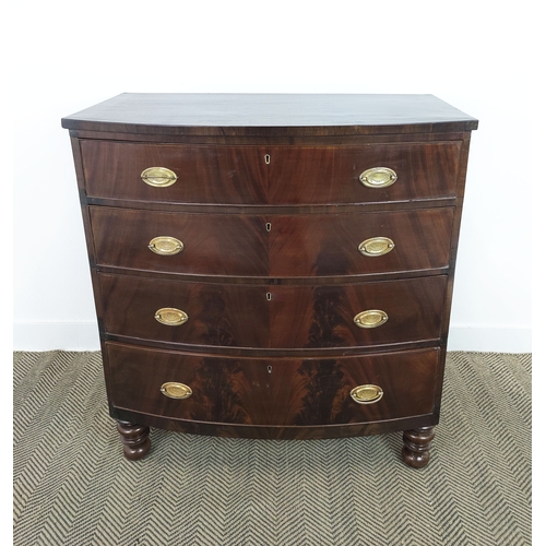 147 - BOWFRONT CHEST, 19th century mahogany with crossbanded top above four drawers, 105cm H x 98cm W x 52... 