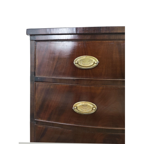 147 - BOWFRONT CHEST, 19th century mahogany with crossbanded top above four drawers, 105cm H x 98cm W x 52... 