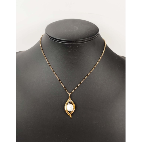 15 - CHRISTOPHER MILTON STEVENS; AN 18CT GOLD PEARL AND DIAMOND SET PENDANT, fitted on a 9ct gold chain, ... 