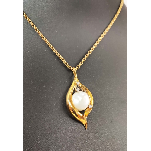 15 - CHRISTOPHER MILTON STEVENS; AN 18CT GOLD PEARL AND DIAMOND SET PENDANT, fitted on a 9ct gold chain, ... 