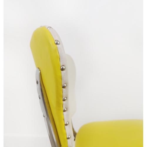 151 - DINING CHAIRS, American style 1950's with yellow vinyl upholstery on chrome supports, 80cm H x 54cm ... 