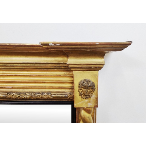 152 - OVERMANTEL, Regency giltwood, gesso and ebonised with triple plates, 57cm H x 142cm W.