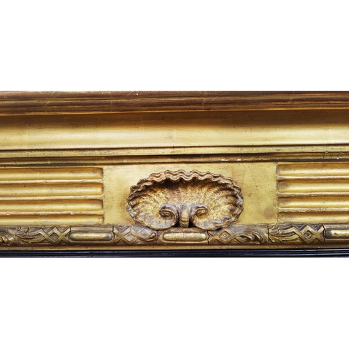 152 - OVERMANTEL, Regency giltwood, gesso and ebonised with triple plates, 57cm H x 142cm W.