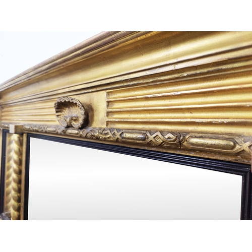 152 - OVERMANTEL, Regency giltwood, gesso and ebonised with triple plates, 57cm H x 142cm W.