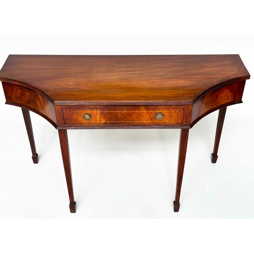 155 - HALL TABLE, George III design flame mahogany and boxwood inlaid with frieze drawer, shaped sides and... 