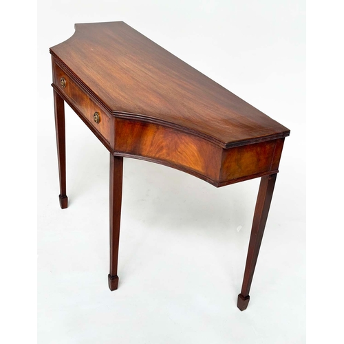 155 - HALL TABLE, George III design flame mahogany and boxwood inlaid with frieze drawer, shaped sides and... 