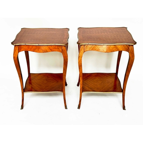 157 - LAMP TABLES, a pair, early 20th century French Louis XV style parquetry Kingwood, walnut and gilt me... 