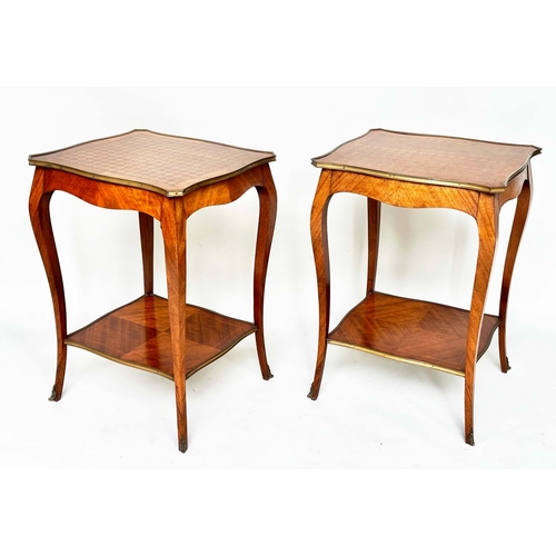 157 - LAMP TABLES, a pair, early 20th century French Louis XV style parquetry Kingwood, walnut and gilt me... 